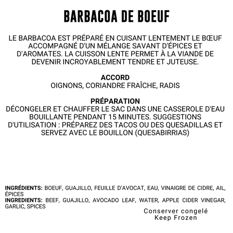 Barbacoa Boeuf 500g - birria - viande et bouillon
