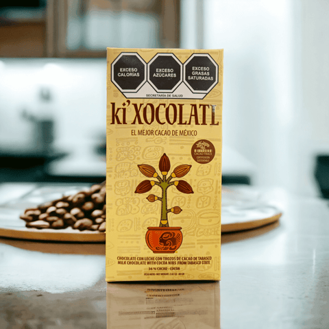 Barre de chocolat au lait 36%  avec nibs de cacao de Tabasco - ki xocolatl - 80 g