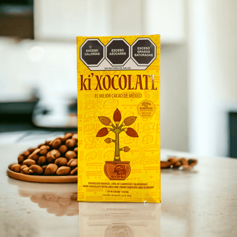Barre de chocolat noir 75% au citron vert de Campeche & amandes - ki xocolatl - 80 g