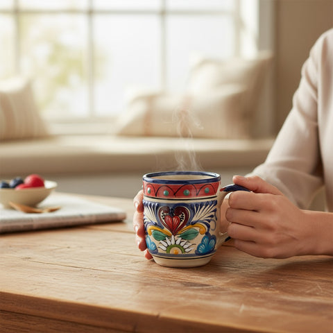 Tasse Talavera artisanale de Puebla - Modèle 21 - Céramique mexicaine peinte à la main