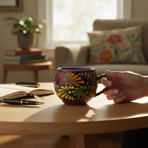 Tasse Talavera artisanale de Puebla - Modèle 19 - Céramique mexicaine peinte à la main