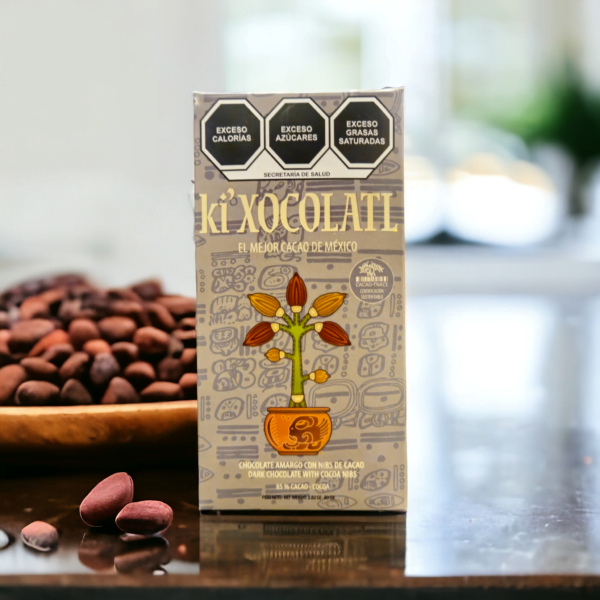 Barre de chocolat noir 85% avec nibs de cacao - ki xocolatl - 80 g